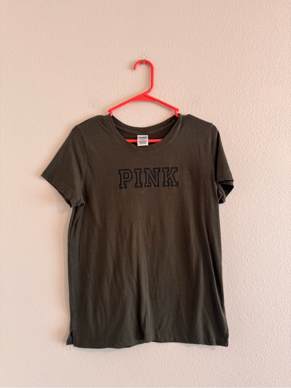 Victoria's Secret PINK Olive Green Short Sleeve Logo Tee
